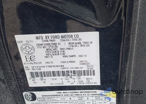 2011 Ford F-150 Fx4 from USA, damaged, VIN 1FTFW1ET7BFB36188